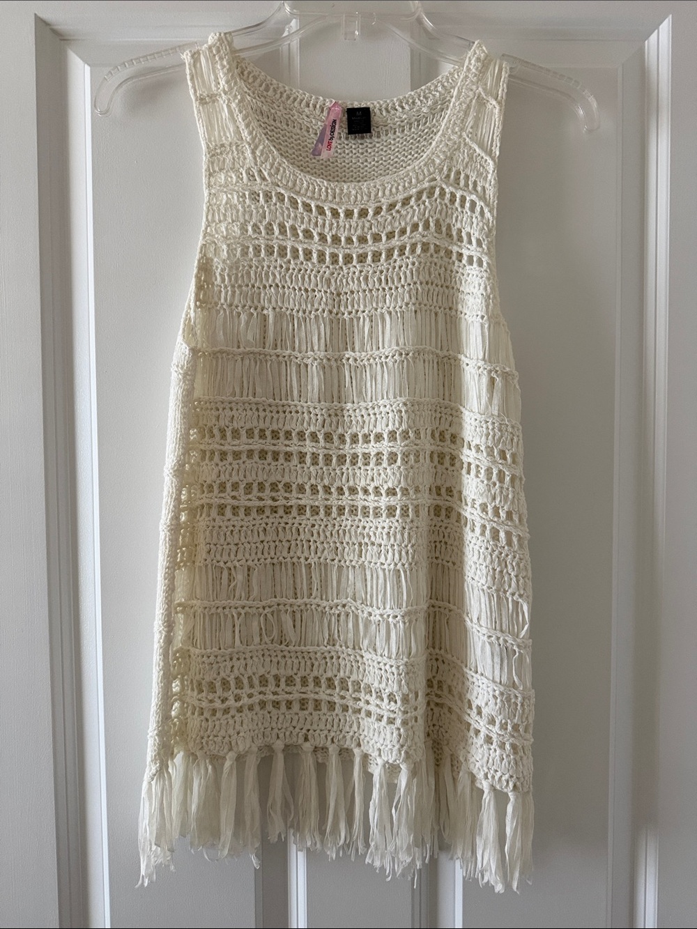 Love By Design Cream Crochet Fringe Tank
